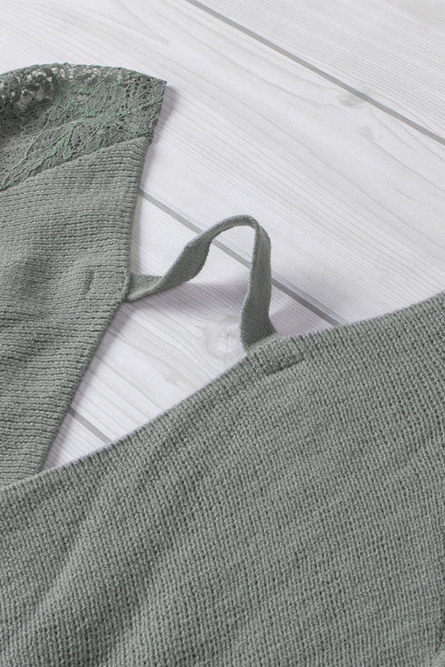 Sexy V Neck Surplice Hollow-Out Sweater With Lace Sleeves